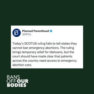 Alexis McGill Johnson Instagram - The U.S. Supreme Court had the opportunity to make clear that federal law requires access to abortion in an emergency, regardless of a state’s abortion ban — and they chose not to. 

They failed us again. This fight isn’t over.