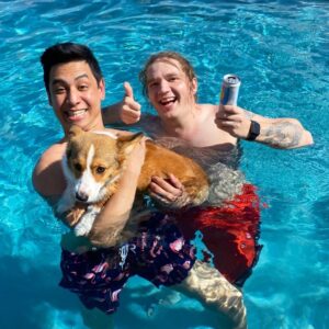 Alfredo Diaz Instagram - Two dads and their dog. Gabu’s first pool day!