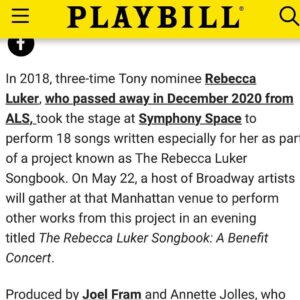 Ali Ewoldt Instagram - Honored to be part of this amazing roster (singing songs by @joelwaggoner and @dkabramson !!) honoring our beloved Rebecca Luker. Please join us this Monday @symphonyspace to raise money for @projectals. Link in bio ❤️ #als #broadway #rebeccaluker #newmusic