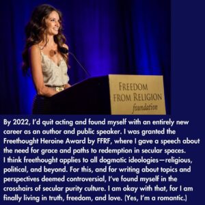 Alice Greczyn Instagram - From #purityculture to #PlayboyBunny! 🐰 Swipe to see the before! I’m Alice and it felt time for a reintroduction…

Many of you know me as a TV/film actress. I grew up as a homeschooled, purity ring-wearing, #evangelicalChristian. People always ask me what it’s like being an atheist in Hollywood—and why I became a Playboy Bunny. So, I put together this intro.

If you swipe, you’ll see me as a modestly dressed Christian missionary. My life’s purpose was to glorify God, especially through the teachings of #purityculture. This included covering myself so that I wouldn’t be a #stumblingblock—a pitfall of sin causing men to lust.

Everything changed when I was betrothed at 17 to a man I didn’t love. My faith not only cracked. It shattered.

This shattering ultimately led to my liberation. If you’re curious, I wrote a book about my journey called “Wayward: A Memoir of Spiritual Warfare & Sexual Purity.” TLDR: With years of therapy, an accidental career in Hollywood, and the love and grace of secular friends, I eventually healed from what I now know to be #religioustrauma.

In 2019, I founded @DaretoDoubt, a resource site for people detaching from belief systems they come to find harmful. Publishing my book further established my voice in #deconstruction and #atheist spaces. These days, I prefer describing myself as a #freethinker, for dogma is not limited to religion. My life’s purpose now is helping others free themselves from the shackles of fear and shame within any ideology.

Today, I’m a lot of things: a writer, a public speaker, a podcaster, and yes—a Playboy Bunny! Part of my healing from purity culture has been indulging my love of pinup and dress-up—or rather, dress-down… 🫦 I learned rebellion is sacred medicine.

“Playboy’s greatest critics through its history have been members of the Moral Right and what Hugh Hefner would have described as ‘radical feminists,’” says journalist Jamilah Lemiuex.

These are also my greatest critics. Link in bio for all the things that’ll show you why, from my writing to photography!💄🖋️ 

I’m so happy you’re here! 

💋, Alice