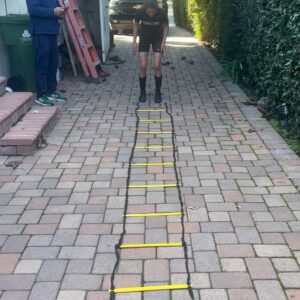 Alicia Coppola Instagram - Never even touches a rung.
#drivewaydrills with @gretajones2010 
I’m going to try this at @trainingmate.
And blow out my knee.