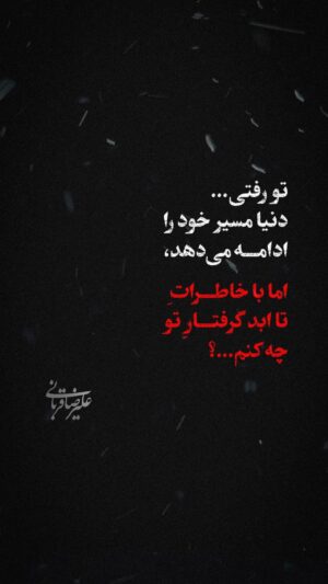 Alireza Ghorbani Instagram - •
تو رفتی …
دنیا مسیر خود را ادامه می‌دهد،

اما با خاطراتِ تا ابد گرفتار تو چه کنم؟

#منیر_سادات_غیاثی
#مژگان_غیاثی