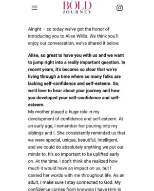 Alise Willis Instagram - Thank you @boldjourneymag for the feature 😎🥰

https://boldjourney.com/news/meet-alise-willis/

Photographers: @russell.baer & @photonathalie