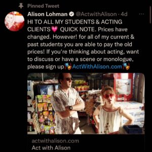 Alison Lohman Instagram - If your dream is to act then just get out there and do it. Be yourself and be brave. When you need an acting coach, I’ll be here 💗🎭

(for a class visit www.ActWithAlison.com )

#Acting
#ActingClass
#ActingCoach
#FollowYourDreams