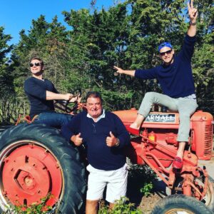 Allen Leech Instagram - An Irishman and two Aussies find a tractor on a vineyard.... @milts1 @miltonrick1 this is not @trainingmate