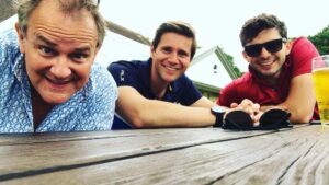 Allen Leech Instagram - Quick catch up after 9 holes of gol....... after rehearsals, rehearsals and scene study! #inthemoviedowntonbecomesagolfcourse @downtonabbey_official