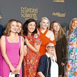 Allison Miller Instagram - On Tuesday I had the honor of presenting the @learcenter Sentinel Award to @elizabethlaime and @lucile_mson for their episode of @millionlittlethingsabc and its focus on abortion. I, a jerk, took no photos but found this one on a dark web search that took me to a website in a language I could not decipher but WOW was it worth it. I am surrounded by our incredible women writers and attached in a very real, physical way to my love, @elizabethlaime. I feel like I also won an award mostly because we share a set of hands and arms. Congratulations to all the good people honored that night and now I know I really need to watch @rezdogsfx. #amillionlittlethings #normandiditfirst #abortionishealthcare