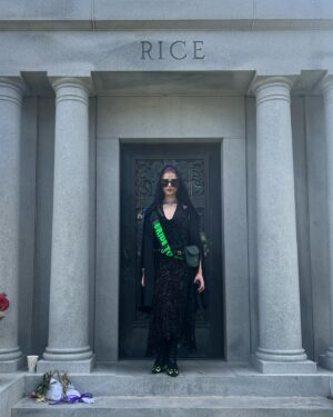 Alondra Excene Shields Instagram - My “Boo-chelorette” in New Orleans 🦇
My heart is so full after spending last week with all of these amazing women in one of my favorite cities! Everyone got along so well and it was truly magical! We started the trip with a night in at our mini mansion, taking advantage of our heated pool. 1st day we went and visited our Vampire Queen Anne Rice. We drank red wine and left some as an offering. 🧛🏻‍♀️🩸 We did a ghost tour, then raged our faces off at The Dungeon Bar! They don’t allow photos which is probably a good thing 😂 
Having my Mom there with Me was so special. I’ve been wanting her to go to NOLA with Me since the first time I went. I’d have no love for vampires or Anne Rice if it wasn’t for Her 🖤🧛🏻‍♀️
I’ll never forget this trip. I’ll never forget how these women showed up for Me and made me feel so special. I’m truly the luckiest girl in the world. 
Huge thank you to my Wife & Maid of Honor @witch.book_ for wrangling everyone & getting the cutest decorations! 
I love you all so much and can’t wait for the wedding in a few weeks!!
We’ll always have New Orleans 🖤🦇
Most of my clothes and accessories are from @foxbloodshop 
•
•
•
•
•
•
#nola #neworleans #bacheloretteparty #boochelorette #thiswitchisgettinghitched #annerice #annericegrave #foxblood #babeswhowearblack