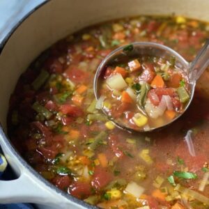 Alton Brown Instagram - If your kids never ate any vegetable dishes other than this soup, they'd live to be a hundred. 
#linkinbio #springveg #gardenvegetablesoup #heartysoup #altoneatshisveg