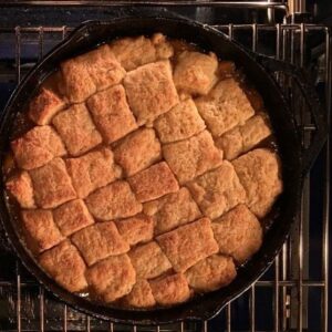 Alton Brown Instagram - Fresh, ripe peaches may be my favorite fruit but I typically go with frozen for this cobbler, because they're available year-round, and break down evenly as they cook. A biscuit crust topped with crunchy Demarara crystals keeps things crispy.

#linkinbio #Peachcobbler #georgiapeaches #instagood #bakingfresh