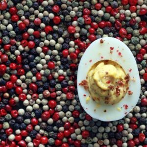 Alton Brown Instagram - Once upon a time on a show called Good Eats, we made - 5 Pepper Deviled Eggs. Flavor overkill? I think not. 

#linkinbio #easteregg #familygathering #goodeats #theeggmaster #5pepperdeviledeggs