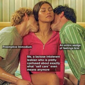 Amanda-Faye Jimenez Instagram - Truthfully, it took a lot out of me to resist the urge to return briefly to meme form and not simply make one about my recent hysterectomy, but luckily for you: 

1. I saw Challengers, which blew my MIND!!
2. It’s #femmefriday
3. The blue eye shadow and red lip thing that’s happening everywhere 👄
4. I started a new antidepressant after almost 3 years being absolutely ridden raw by major depressive disorder and prrrettty serious anxiety, and it is helping, I think, but it has not made me any less prone to eating ill-advised cheeses. 
5. So yeah, I had surgery and for the very first time, for a little while, I felt completely embodied, totally human, like the woman I’ve been wanting to be my whole life, in fact, and I can’t talk about that much without crying, so it’s probably an essay, not a meme *eyeroll, jackoff motion*