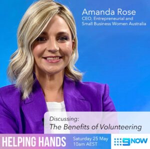 Amanda Rose Instagram - Join me this weekend on @helpinghandstvau as I discuss the benefits of incorporating a culture of volunteering into the work place.

Watch the full discussion when Helping Hands airs this Saturday at 10am on @9gem, Sunday at 5.30am on Channel 9 or catch up anytime on @9now 

#hepinghandstvau #helpinghand #lendahand