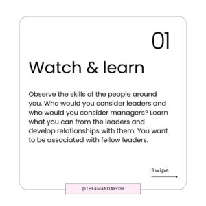 Amanda Rose Instagram - There is a big difference between being a leader and being "the boss". In business it is assumed that if you are in a position of power then you are automatically a leader, but this is not necessarily the case. I'm sure all of us have experienced a boss who was an ineffectual leader 😬

On the flip side, many of us have had to lead from below and manage UP ⬆

So how can you lead when you're not the one at the top of the chain? These tips will help you demonstrate your leadership capabilities and lead those around (and even above) you.

🙋‍♀️ Looking for a mentor to help you lead more confidently and fast-track your leadership career? I help women overcome obstacles and plan the next steps in their career. Learn more about my mentoring via my website (link in bio) or DM me.

#leadershiptips #leadershipadvice #careeradvice #careermentoring #womeninleadership #womeninbusiness #leadership #careermentor #leadershipmentor #amandarose #bosslady