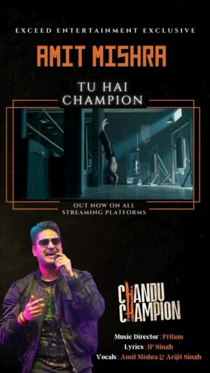 Amit Mishra Instagram - Hello Friends,
Happy to share my new playback song ‘Tu Hai Champion’ from the most awaited Mr. Kabir Khan sir’s Project “Chandu Champion” . 
Would like thank living legend  Mr. Pritam Chakraborty da for this opportunity to lend my voice for lethal groovy banger Anthem alongside Co singer living legend Mr.Arijit Singh sir. 
Would like to thank and congratulate team Pritam da, Kabir Khan sir, Kartik sir, Sajid Nadiadwala sir, Wardha Ma’am, Bhushan sir & T-series on the success of trend setter Groovy banger Anthem,
Thanks to all the listeners for their kind appriciation and love given to the song and making it trending on all the audio streaming platforms…
Much love and Respect to all🙂❤️🙏🏻
Presenting the New super Hit “Tu Hai Champion (Song)” 
@kartikaaryan @safirock @arijitsingh @amitprakashmishra @sudeepchatterjee.isc @sumitaroraa @nadiadwalagrandson @kabirkhanfilms @wardakhannadiadwala @tseries.official @penmovies 
Nadiadwala Grandson Entertainment, Kabir Khan Films 
Producers: Sajid Nadiadwala, Kabir Khan 
Director : Kabir Khan 
Starcast : Kartik Aaryan

Full Song Available on
JioSaavn: https://bit.ly/3yR2P0g
Spotify: https://spoti.fi/3V0m4w1
Hungama: https://bit.ly/3R5eSgS
Apple Music: https://apple.co/4aFW0ft
Gaana: https://bit.ly/4e1it9C
Amazon Prime Music: https://amzn.to/3X14nyU
Wynk: https://bit.ly/4aEqO01
YouTube Music: https://bit.ly/4aPsa8w

Audio Credits:
Music - Pritam
Lyrics - IP Singh
Singers - Arijit Singh, Amit Mishra
Additional Vocals-Dev Arijit
Music Arranger and Programmer-Karan Kanchan, Priyanshu Soni
Mix & Mastered-Shadab Rayeen at NewEdge
Creative Head-Antara Mitra
Chief Engineer & Sound Design-Ashwin Kulkarni
Music Production Manager and ‘Tu hain Champion phrase’ - Anurag Sharma
Assistant Music Production Manager 
-Brianna Supriyo
Sound Engineers-Pranav Gupta, Aniruddh Anantha
Vocal Conductors & Backing Vocals Design - Dev Arijit, Aniruddh Anantha
Chorus-Ashwin Kulkarni, Aniruddh Anantha, Dev Arijit, Anurag Sharma
Studio Assistant-Jaibir Singh
Mixing Assistant to Eric - Pukhraj Sonkar, Anup Gandharla, Ehsan & Siddhant
Sound Engineer (at Arijit’s Studio) - Sukanto Singha 
Guitars - Bibhas “Bily” Buragohain
Music Label - T-Series