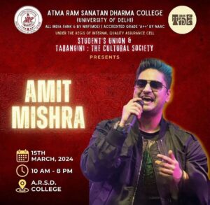 Amit Mishra Instagram - Delhi!!! The rumors are true... I’m coming to A.R.S.D College for a night of electrifying music!  Let’s make some fantastic memories for lifetime together. 

#ARSDCollege #DUConcert #LiveMusic #IndiaTour #getreadytosingalong #getreadytogroove #Delhi
