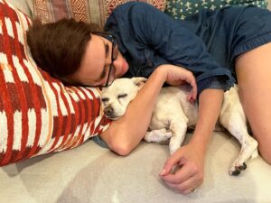 Amy Landecker Instagram - Our home had a huge loss yesterday. Anyone who knew Izzy knew she was extremely special. She didn’t just sit on your lap. She pressed. She told me when to wake up and when to go on walks and when to get a treat and when to go to bed. She made it very clear. And I was happy to oblige. Too much with the treats, I know. She was the alpha in this house, always. Thank you Frances for sharing her with me. It was one of the greatest blessings of my life. Hope she finds Otis up there and they snuggle forever. R.I.P. sweet girl.