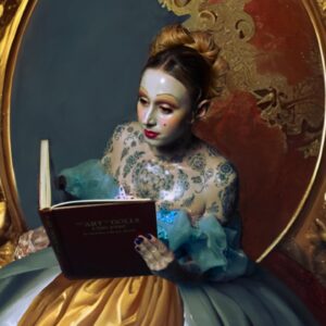 Amy Vorpahl Instagram - Unleashing on this project. Hair, makeup, tattoo application, photography skills, editing, and Ai generation for elements we ran through @procreate. 

Model @vorpahlsword 
Photo: me and Jared
Hair, makeup, tattoo application and  photo and video edits by me.
Tattoos manufacturer: @tattooednow