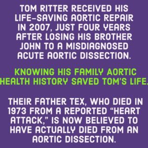 Amy Yasbeck Instagram - Tom received his life-saving aortic repair in 2007, just four years after losing his brother John to a misdiagnosed acute dissection. Knowing his Family Aortic Health History saved Tom’s life. Their father Tex, who died in 1973 from a reported “heart attack,” is now believed to have actually died from an aortic dissection. 💜💜💜 #JohnRitter #JohnRitterFoundation  #AortaSupporta #AortaEd  #instaGOOD #FamilyHistory 💜💜💜