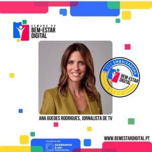 Ana Guedes Rodrigues Instagram - É uma honra ser embaixadora da Semana do Bem-Estar Digital. 

É uma iniciativa inédita à escala mundial, que visa promover a informação, sensibilização e educação sobre o bem-estar digital de crianças, jovens e adultos. 

Nos próximos dias, vamos refletir sobre:

- prevenção do uso excessivo ou problemático dos ecrãs 

- prevenção da violência sexual online contra crianças e jovens

Juntem-se, presencialmente ou online! Há várias formas de o fazerem. Basta pesquisarem por Semana do Bem-Estar Digital.

@agarradosanet 

#SemanaDoBemEstarDigital #SemanaDoBemEstarDigital2024 #EmbaixadorSBED24