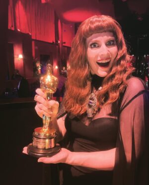 Ana Matronic Instagram - Thank you @vanityfair for having me DJ your iconic Oscar party! It was a dream. I got to hold a statuette, courtesy of Best Documentary Short The Last Repair Shop - it was HEAVY. Fashion credits to @karenlevittstylist for the fantastic look: frock from @normakamali with @unitednude shoes, archive @balmain necklace and @burberry bracelets. Hair by @lorenzodiazhair and makeup by moi using mostly @rmsbeauty and @elfcosmetics