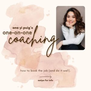 Ana Yi Puig Instagram - she’s back, baby! I’m elated to share that I’m re-opening my one-on-one coaching sessions and am offering focuses that range from self-taping skills to on-camera   theatre acting technique. 

my goal is to make you feel like a badass in your storytelling— whether it’s a five line side or a five minute song. I truly love helping actors discover what lies beyond their comfort zone and rethink what auditioning can look like. if you’re seeking a space to fail forward and develop a confident approach to your craft, let’s cook.

for availability and rates, email actingwithana@gmail.com or visit the link in my bio 👩🏻‍🍳