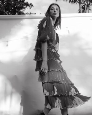 Andrea Bartlow Instagram - One of my favorite shoots from early last year in Miami, a series..
I remember this day so well; we got the entire set finished, our first look ready and we had everything in place. The next moment, it started pouring- so we all scrambled to pick up wardrobe and the backdrop and everything we could as quickly as possible and got inside. It was a clusterf****. 🙃
20 minutes later the sun was out again and we set it all back up...
All this to say: Sometimes it takes a cluster**** to make magic. I like to think that darkness and light are very connected. You cannot have one without the other and sometimes their closeness produces the best art.
Thank goodness we didn’t go home because these are some of my favorite photos to date. 
It took extra effort and time, but I couldn’t be happier with what we created. 
A small reminder that dark times lead to the brightest ones. Hang in there. 

Thanks for being a real one @piraccci 🤘🏻