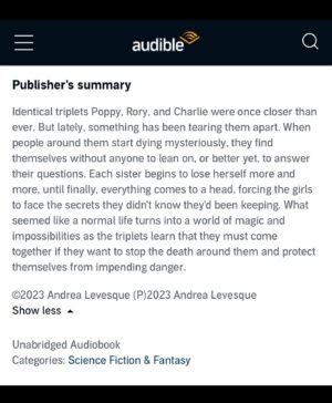 Andrea Levesque Instagram - The Fates, book 1 of my new fantasy series, is out now on Audible! (Again, Piper Prescott is my fantasy pen name, as most of my work is mystery/thriller). Swipe for a quick blurb. Are you giving it a read? You can get a copy FREE with an audible trial through my link in bio, if you’re interested. Hope you love it!