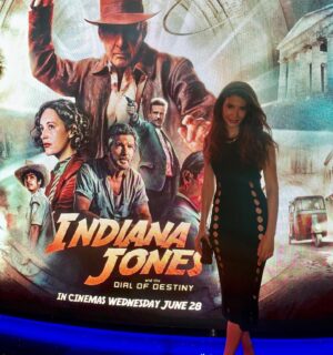 Andrea Vasiliou Instagram - We had so much fun at the @indianajones premiere, thanks for having us @disney it’s action packed and full of adventure really enjoyed it - go see it! 💥 #dress by @mnk_atelier 🖤
-
#dialofdestiny #premiere #indianajones #london #mnk #london #film #disney #love #cinema #ootd