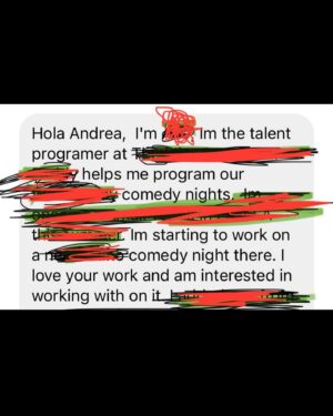 Andrea Vicunia Instagram - The past months, because of the strike, have been so hard for all of us creatives so we have to celebrate little wins and get the spirits up! Here are 10 great things that have happened lately!!!❤️😍

1. Photo by @corycoogancomedy at @iamjimmyshin show in @comedystorelj 
2. Landed in LA straight to @laughfactoryhw @srgoproductions 🔥
3. Was picked in the bucket at @theladiesofcomedy @tomorrowsladiesoflatenight @crowcomedy 💜
4. Booked it!
5. Ninja and I got some pics from a Commercial 
6. Always having fun when filming auditions with @shea.freeman 
7. Bumble Girl 💛
8. Comedy feedback 🔥
9. Ninja Boy - my baby
10. Hair Shoot 💆🏽‍♀️

WHAT ARE SOME WINS YOU’VE HAD LATELY?