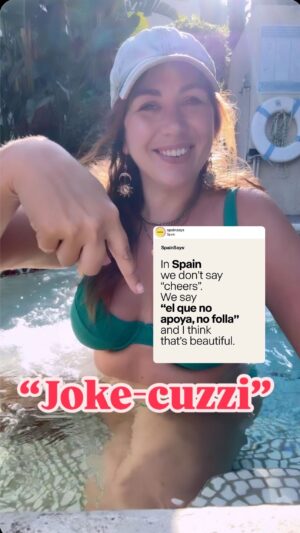 Andrea Vicunia Instagram - Welcome to #jokecuzzi 🛁 #jokes #jacuzzi #spainsays #spain #spaniard 

I hate Dad Jokes so here’s one “joke cuzzi” because I’m in a Jacuzzi 😅😂 *I’ll leave*

Do you want any more sayings translated??? Inspired by @spainsays ❤️💛❤️

“El que no apoya, no folla” #duolingo #learnspanish #learningspanish #yohabloespañol #dadjokes #dadjoke #spain #realmadrid #campeones 

WHAT COUNTRY JUST WON THE CHAMPIONS LEAGUE OF REAL FOOTBALL?