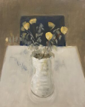Andrew J. West Instagram - Dried craspedia in a white vase, oil on paper. 
.
.
.
#oilpainting #oilonpaper #fromlife #stilllife #allaprima #allaprimapainting #stilllifepainting #floral #flowers #flowerpainting #craspedia #billybuttons #sketch #oilsketch #vase #titaniumwhite #naplesyellow #yellowochre #cadmiumred #ultramarine