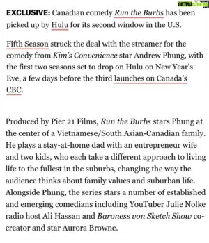 Andrew Phung Instagram - Run The Burbs x Hulu 🇺🇸 
December 31st, 2023

It’s been a long time coming but we’re finally dropping @runtheburbs in the 🇺🇸 on a streaming service. I can’t wait for y’all to join our Phamily! And just in time for the S3 launch in 🇨🇦 on January 9th on @cbcgem!

We did it @scott.townend!