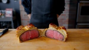Andrew Rea Instagram - Swipe to see what’s inside 👀 Alvin has outdone himself yet again with a rock-roasted beef wellington inspired by Tears of the Kingdom. Link in the tree to watch!