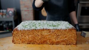 Andrew Rea Instagram - Behold: the 100 layer lasagna. This was a MONSTER and @alvin.zhou stepped up to the task. To see how it was done, link is in the tree!