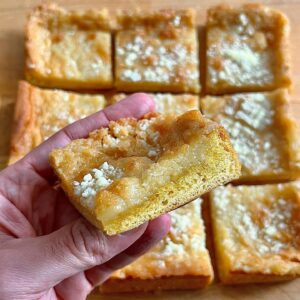 Andrew Rea Instagram - Gooey butter cake - flown back from St. Louis on my lap. Tastes as good as it sounds: a biscuity cake topped with a sort of butter custard. Swipe for saga   another STL legend @brian_lagerstrom, who was kind enough to moderate the final stop on my book tour! Full tippy toes with this guy