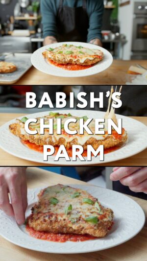Andrew Rea Instagram - Andrew makes his version of chicken parm. Some fans will know this as one of Andrew’s favorite dishes ever, but you haven’t lived until you’ve tried his version of it. Béchamel, Italian hot sauce, Calabrian chilis, it doesn’t get more Babish than this. Recipe on Babi.sh!