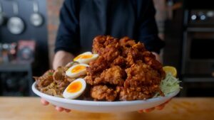 Andrew Rea Instagram - Behold: the 18 pound fried chicken bowl. Made with love by @alvin.zhou. We’ll take one for dinner to go 🥢 Link in bio & stories to watch