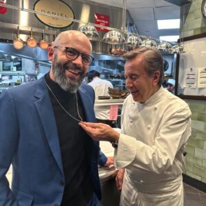 Andrew Rea Instagram - It was thrilling enough to celebrate 8 years of Babish with my wonderful friends/coworkers at @restaurantdaniel, but nothing could’ve prepared me for meeting the man himself. Thank you all so much for the dizzying and surreal life that Babish has given me and the five wonderful people that it now employs. We’ve got some big things cooking for 2024.

Course 1: Foie Gras Terrine
Course 2: Pimentón Paccheri Pasta
Course 3: Red Wine Braised Duck