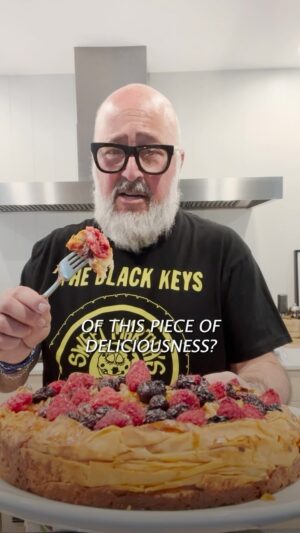 Andrew Zimmern Instagram - Wait for the reveal… This summer berry crisp combines crispy baked phyllo dough, rich custard, fresh berries, and plenty of butter to create something INCREDIBLE!! 

Whether you enjoy it plain, or drizzle it with honey, or top with a scoop of vanilla bean ice cream — this is the easiest and most beautiful summer dessert. 

Watch the full video by subscribing to Substack, and you’ll also get recipes delivered to your inbox weekly! Link in my bio.