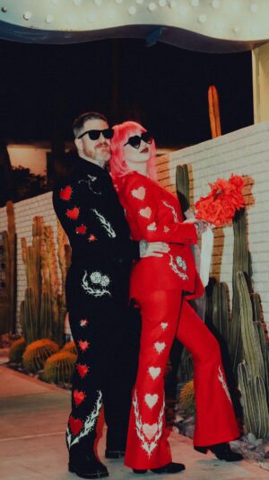 Andy Hurley Instagram - you make it so easy to love ❤️💍 we eloped privately on valentine’s day in las vegas at @surethingchapel before a big celebration with family   friends and it couldn’t have been more perfect. 
•
🎥: @daveymuise @muisemedia 
suits: @rosecutclothing