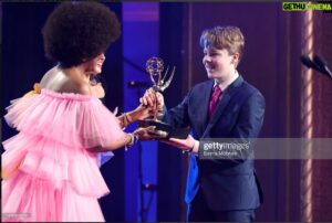 Andy Walken Instagram - Sometimes the unexpected happens! This is something I have dreamed of, and I am beyond happy (gobsmacked even) to get to bring this beautiful Emmy home with me! My thanks and gratitude to Netflix @netflix, Megan Dong @sketchshark and the whole Centaurworld team,  The Emmys / Television Academy @televisionacad

Also Thanks to my parents for everything, My aunt and uncle,
My sister @kate.walken for flying all the way across the country to be my plus one 
My wonderful manager Jilllian Neal @JillianNeal and Untitled Entertainment 
My agent Philip Marcus at @cleartalentgroup and everyone that made this possible! 

Suit @boss #hugoboss

Shirt #theory @theory_

Shoes #ysl @ysl 

Style by @theclaudiawells 

Hair by #lisameyers 

(Tie borrowed from my Uncle Alvin)
#emmys #emmyawards #childrensandfamilyemmys
#grateful #dream #thankful #suprise 
#netflix #centaurworld #durpleton #youngdurpleton