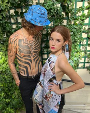 Aneta Kernová Instagram - Paris Fashion Week / I made this blue bucket hat especially for @ze__tigre for the @naivista fashion show. To be honest, making so many pieces was hardcore and I didn’t sleep for days, viz the last photo hahaha. Btw you can purchase that bucket hat It on: naivista.com with international shipping.🌀