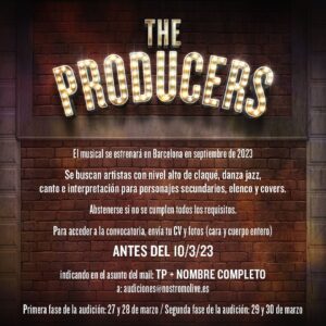 Àngel Llàcer Instagram - ¡Ha llegado el momento de poder anunciarlo! 

💡THE PRODUCERS💡 será el nuevo musical que podréis ver en el Teatro Tívoli a partir de septiembre. Con muchas ganas de empezar esta nueva aventura, con la mejor compañía! 

Las entradas ya están a la venta y las AUDICIONES ABIERTAS👏🏽⏳

📸Miquel González