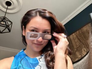 Ann Pirvu Instagram - Trying on some 🕶️ special *shades* for this afternoon’s #TotalSolarEclipse 💫
I’ve never been more excited
for total darkness
in broad daylight 😂
BUT SAFETY FIRST people!!!!!

AND if you happen to be in #ThePathOfTotality — maybe make it a double feature 😏🎬👀

Although geared towards… psychological darkness,
our recently released thriller —won’t disappoint!
SCROLL for a little more on why, and a super cool @intheseats movie review 🙏🏻
#ThePathOfTotality is now available
through @appletv @googleplay & @youtube ✨⚡️✨⚡️✨⚡️✨⚡️✨⚡️✨⚡️

#doublefeature #monday #thrills #newthriller #outnow
#totaleclipseoftheheart @bonnietylerofficial ❤️‍🔥