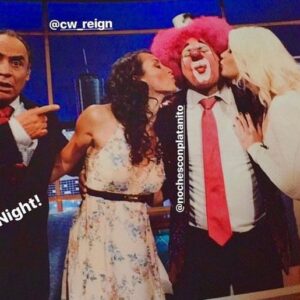 Ann Pirvu Instagram - #FlashbackFriday to my very first #talkshow experience ✨7 Years Ago✨today✨
@nochesconplatanito with the lovely @carriekeagan —
We kissed a clown 🎪 and we liked it💕💋💕
Hair @makeoverbymario
Makeup @carminaangel
Dress @shopmudra
Shoes @jessicasimpson
With a special thank you to the wonderful @canalestrellas Team for all the fun memories ❤️‍🔥
muchisimas gracias xoxoxoxooxox
#VillalPando #PlatanitoShow #TalkShow #ReignNicole #Reign #promo #TGIF #Fun #PepLife #WorkinMoms