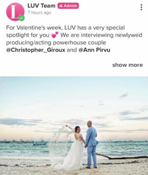 Ann Pirvu Instagram - Happy #LOVEWEEK angels🥰💋
and DID YOU KNOW there is a platform completely dedicated to everything romance?!
Now this is my kind of community🥹

@christopher_giroux and I had the recent honour of an introduction to LUV, The Romance Creator App —
for an exclusive interview with the incredible
LUV Team about… our love story💁🏻‍♂️💍🙋🏻‍♀️
—on and off the screen—
In a special spotlight series celebrating
#Valentines Week ✨💕✨💕✨💕✨

We just couldn’t pass up this beautiful opportunity,
soooo☺️ we decided to share some never before seen photos of our magical wedding in beautiful Punta Cana! 

Here’s the first little glimpse below, but they will be releasing snippets of our interview
ALL #LoveWeek 💃🏻🥰💋
https://www.luvcentral.com

LUV you all sooo much, and hope you come #joinus and this amazing community of love content creators xoxoox where you can chat, read, learn, connect to EVERYTHING romance ;)!

•
With special thanx to @luverlies ♥️ @natrkat
📸 @dominicanca_photo_video
💄 @browbar_dmn
And the entire @jellyfishpuntacana team for an unforgettable wedding day experience🥹🥂✨
