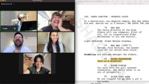 Anna Drezen Instagram - Episodes 3-4 are so fucking good, go watch now on H*lu! 

103: “We Need $30”
Written by @tjenglehart
Directed by @shootzee 

1. It’s doing good???
2. The delight of recording James Hong was almost unbearable, even over zoom. He gave us an unprompted bank of groans and yelps at the end of his record and it nearly killed us. 10/10.
3. & 4. @shrimpjaj in a career-defining role as The Pharmacist. I had a hard time understanding why this character was necessary and history will forever prove me wrong. A   . SPC design: @artoony Storyboard: @saraholeksyk 
5. Mae Mae’s shrine to Bandit’s former religious achievements, like the huge portrait of me in a communion dress that my mom hung next to the bathroom. BG: @olloui. Portraits: @sasakisketches Color: @artbydavey 
6. & 7. @shootzee’s pre-thumbs. This episode has deep cut romcom and reality TV homages, just a little something for the sports fans.
8. & 9. White x Tammy Overalls. Design: @downtownsullybrown. Color: @obscuredelusions.
Dramatic storyboard: @shootzee 
10. Our tireless editor @marialelasa (hilarious, reliable, talented, unhinged giggle fit sufferer) put together this super cool clip that shows Mae Mae’s fever dream sequence from thumbs to finished animation. “It belongs in a museum!” -Harrison Fored
