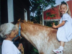 Anna Maiche Instagram - On November 15th my spunky and sassy grandmother, Lala, took her last breath. Throughout her entire life Lala walked her own path and did so unapologetically. She was an artist, a free thinker, a rebel, and an extremely strong woman. 
I know my love for animals comes from her- I wish so badly I could go back to the days of playing on the stacks of hay in her barn while she fed her beloved horses. But for now, I get to see her passion in her art and her strength in my mom’s eyes. I’ll miss watching her on the dance floor, seeing her face light up and say “oooh Annaaaa” when I’d bring her sugary treats, and laughing at her unfiltered comments. 
She was the best Lala around ❤️‍🩹