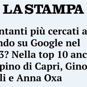 Anna Oxa Instagram - ANNA OXA ARTISTA DONNA
PIÙ CERCATA IN GOOGLE
NEL 2023 IN ITALIA
E DECIMA NEL MONDO 
(classifica pubblicata da Google) 

Il fallimento di un "voto"... Palese! 
Il pubblico distante dalla sala stampa... 
Nel mondo Anna Oxa ha riscontrato 
un reale interesse... Ora evidente a tutti.